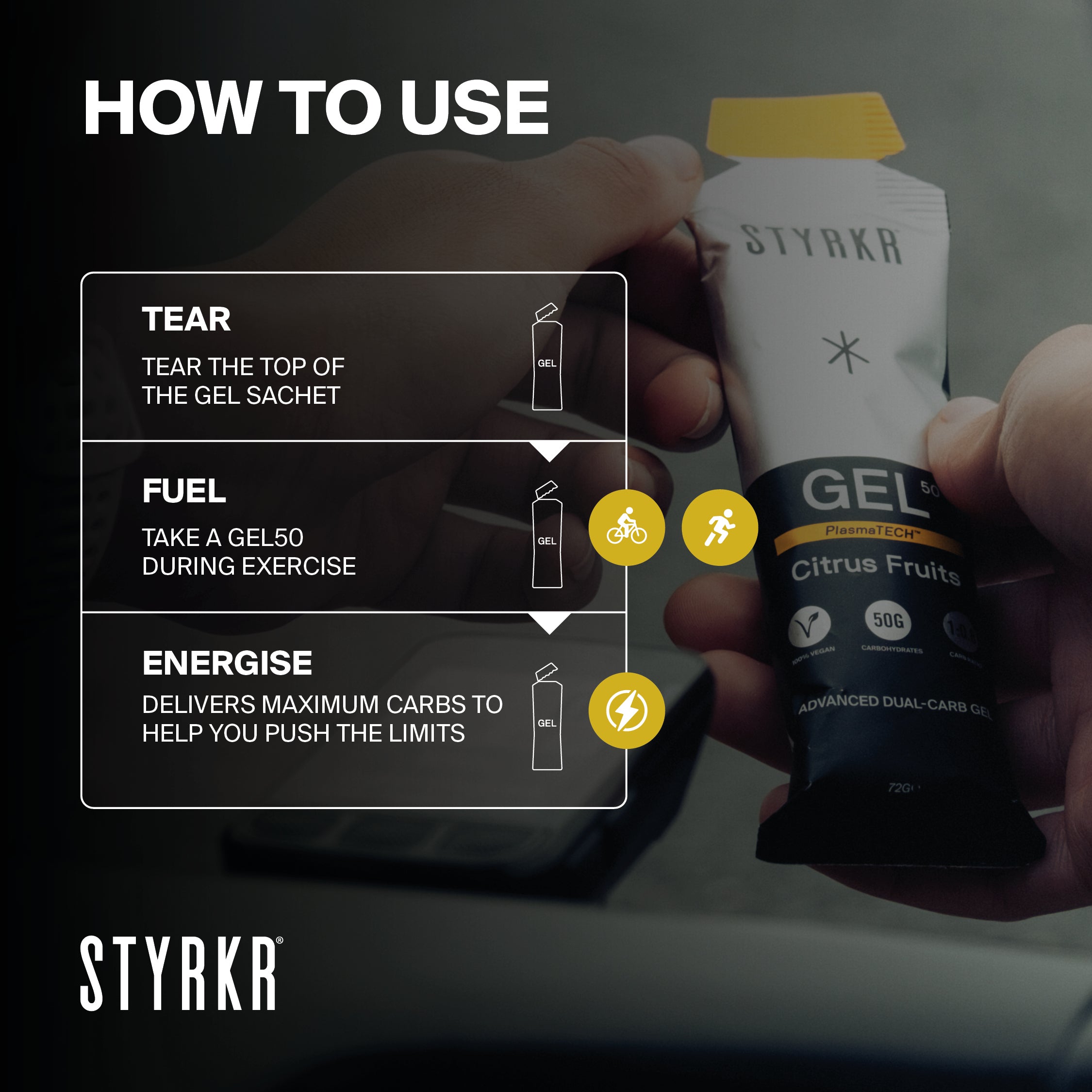 Styrkr - GEL50 Dual-Carb Energy Gel - Citrus Fruits (Box of 12)